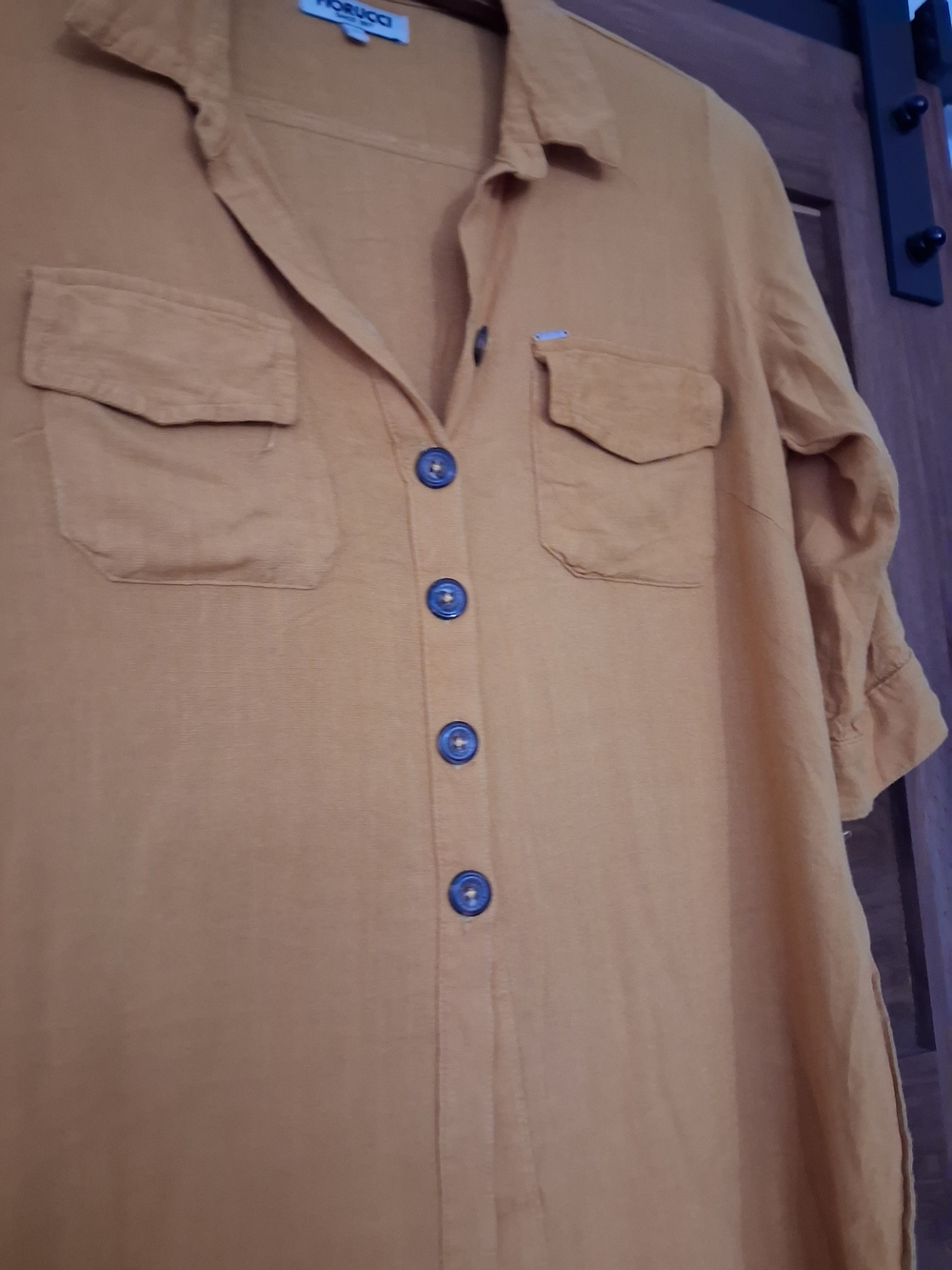 Fiorucci Mustard Blouse, Button-Front Shirt Tunic, S - Picture 7 of 12